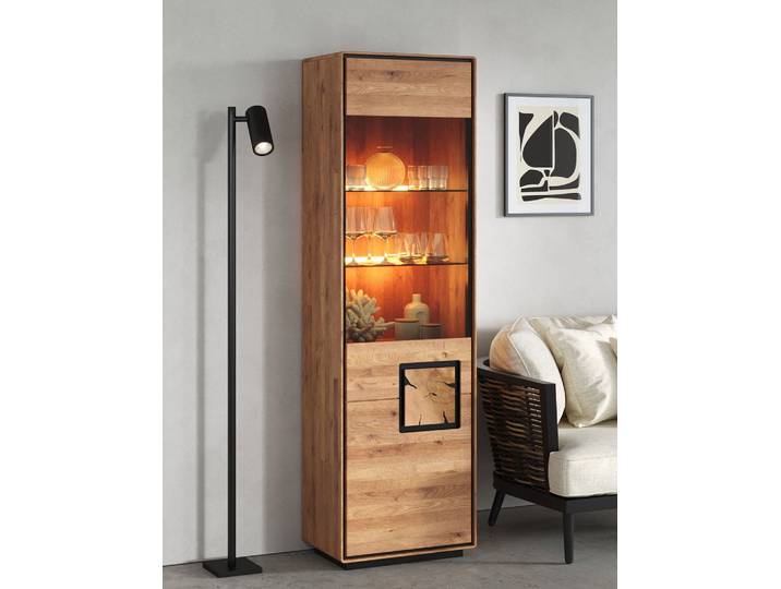 Vitrine 60x203cm 'Zarah' Wildeiche geölt Linksanschlag