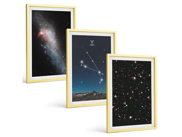 BILDER SET 3er Set - 40x60 cm Goldrahmen - Kosmische Landschaften von Galaxien