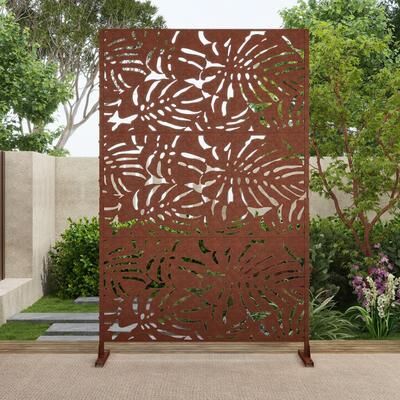 Lumibee 75'' x 47'' Privacy Metal Screen Fence Panel Leaf Blade Pattern