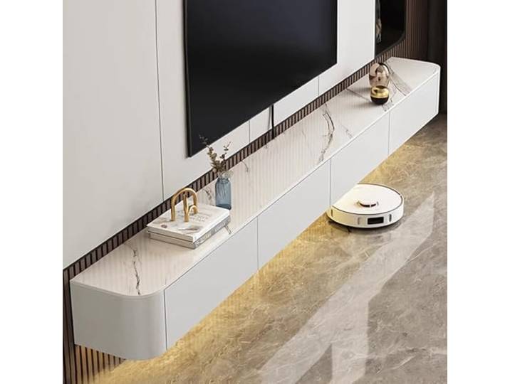Coubird TV Schrank Hängende TV Bank weiß Modernität TV Lowboard aus Holz, Lagerung TV-Wandschrank Unterhaltung TV Media TV-Ständer für Wohnzimmer, Schlafzimmer, Büro (Weiße Maserung, 300cm/118in)