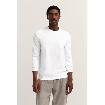 Longsweatshirt BUGATTI "Rundhals", Herren, Gr. XL, weiß (10, weiß), Jersey, 100% Baumwolle, unifarben, normal, Rundhals, Sweatshirts, im Modern Fit aus Baumwolle