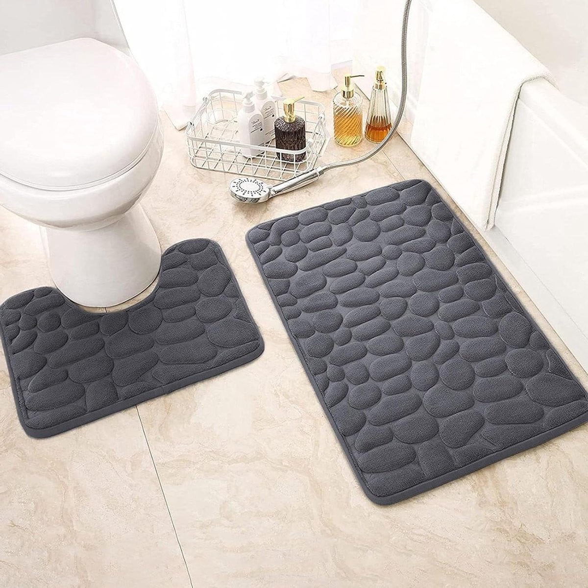 Badkamermat Set van Extra Zacht Geheugenschuim in Grijs - 50x80 cm en 40x50 cm