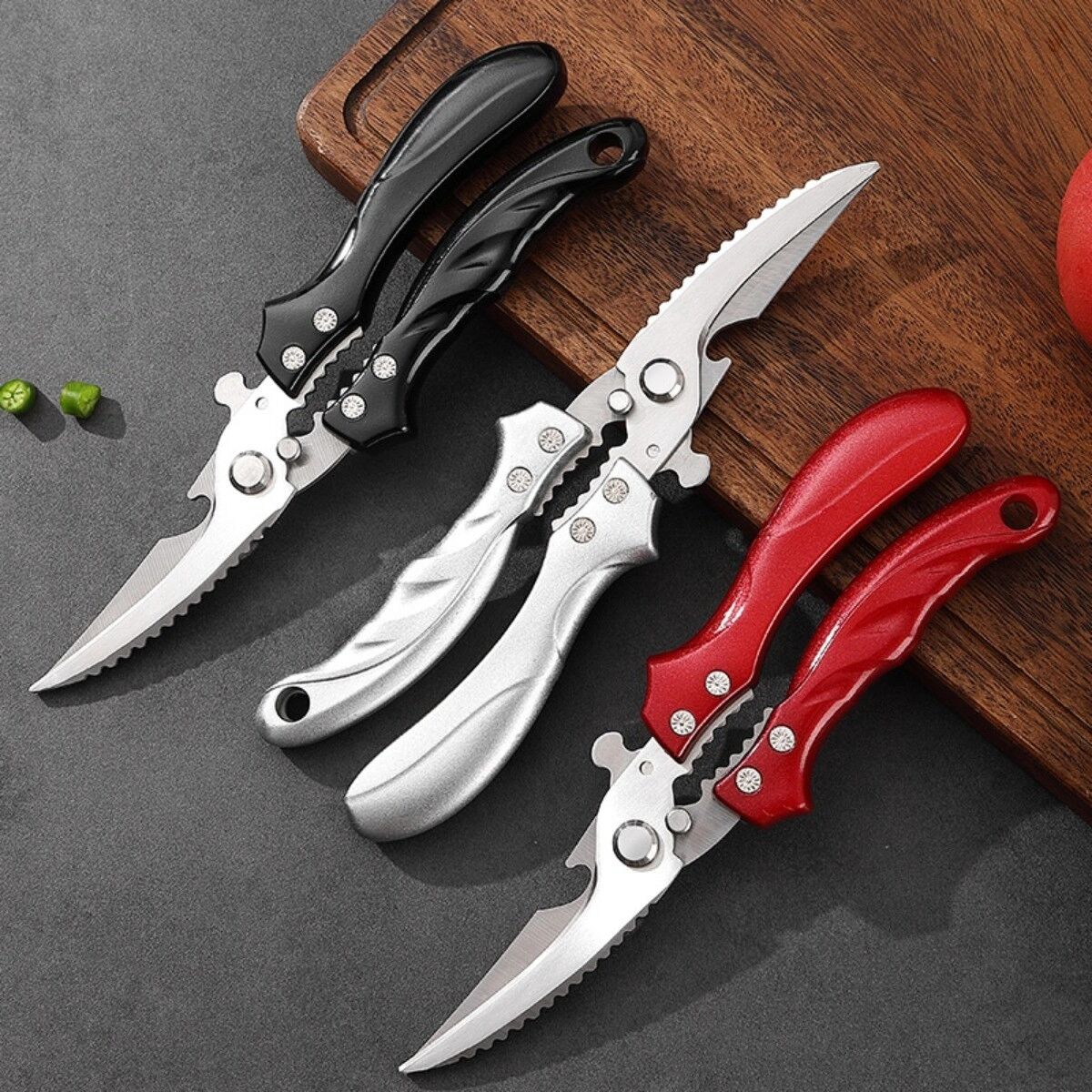 INF Multifunktions-Küchenschere aus 3Cr13-Edelstahl zum Schneiden von Hühnerknochen, Fischschuppen und Öffnen von Flaschen Silber