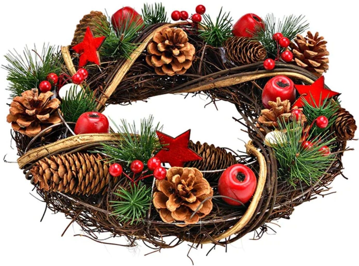 Adventskranz "G. Wurm", bunt (braun, grün, rot), Ø:34cm, Kunststoff, Dekokränze, Adventskranz braun, grün, rot Ø 34cm
