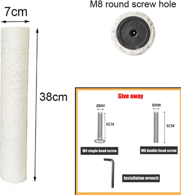 Inspire Picks DIY PVC Cat Scratching Post Replacement With Natural Sisal Rope 38x7cm