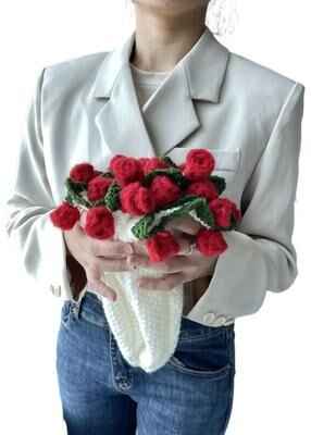Uplifted Finds Rose Bouquet Crochet Blanket Handmade Soft Acrylic Throw diameter: 60 Cm 23.6 In