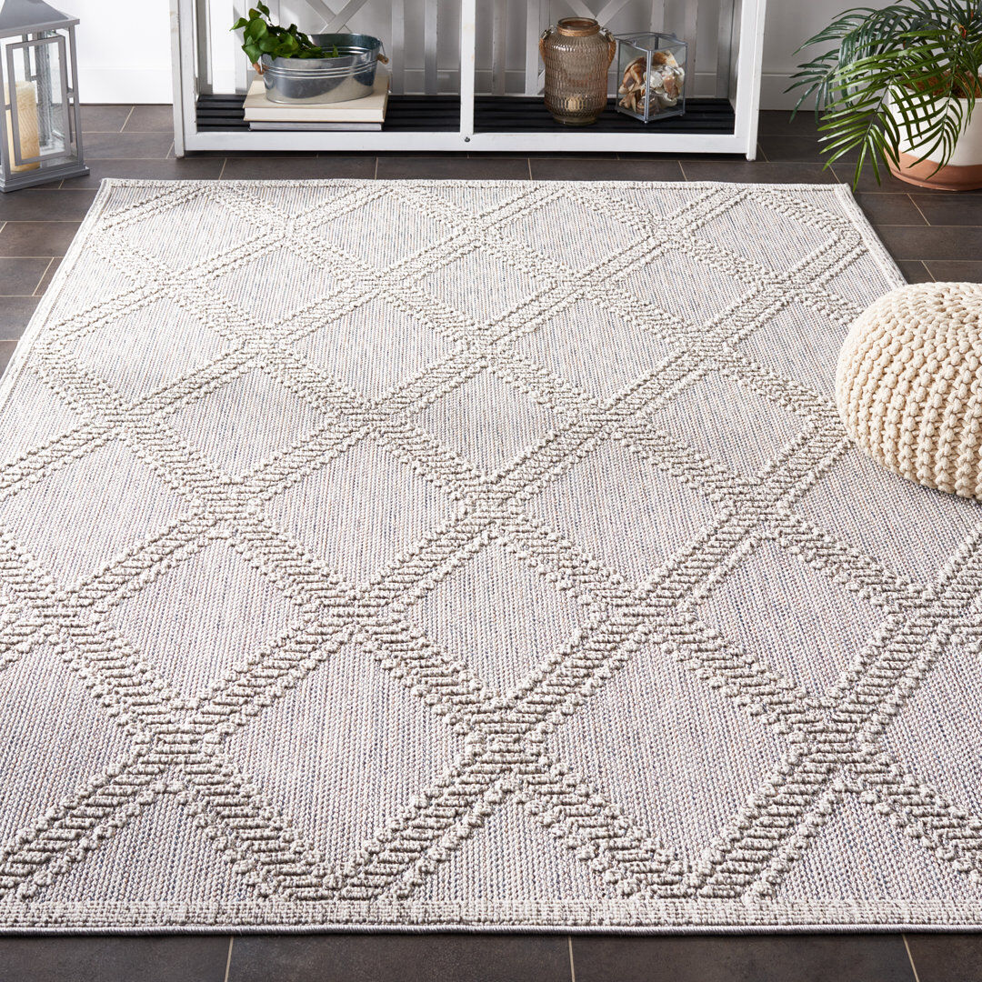 Lark Manor Geometric Area Rug Grey / Light Grey Round 160 cm