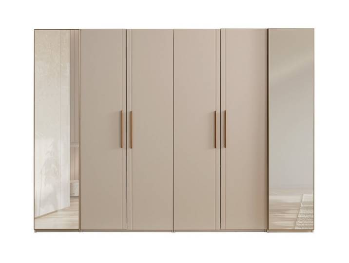 Villa Möbel Kleiderschrank (Kleiderschrank, 1-St., 6 trg. Kleiderschrank) Kleiderschrank Beige mit Spiegel mit viel Stauraum