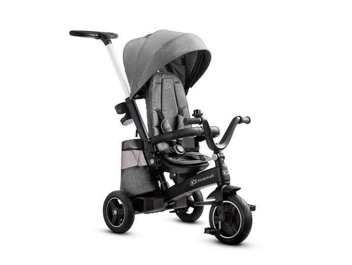 Kinderkraft Dreirad Easytwist, Grau, Metall, Kunststoff, 34x107x122 cm, UV 50+, Rückenlehne, abnehmbare Stützräder, Becherhalter, Fußstützen, höhenverstellbare Schubstange, Spielzeug, Kinderfahrzeuge, Dreiräder