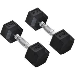 2er-Set Gummi-Hantel 4 KG Fitness Hantel Kurzhantel für Trainingsraum Büro sechseckige Form Metall Gummi Schwarz