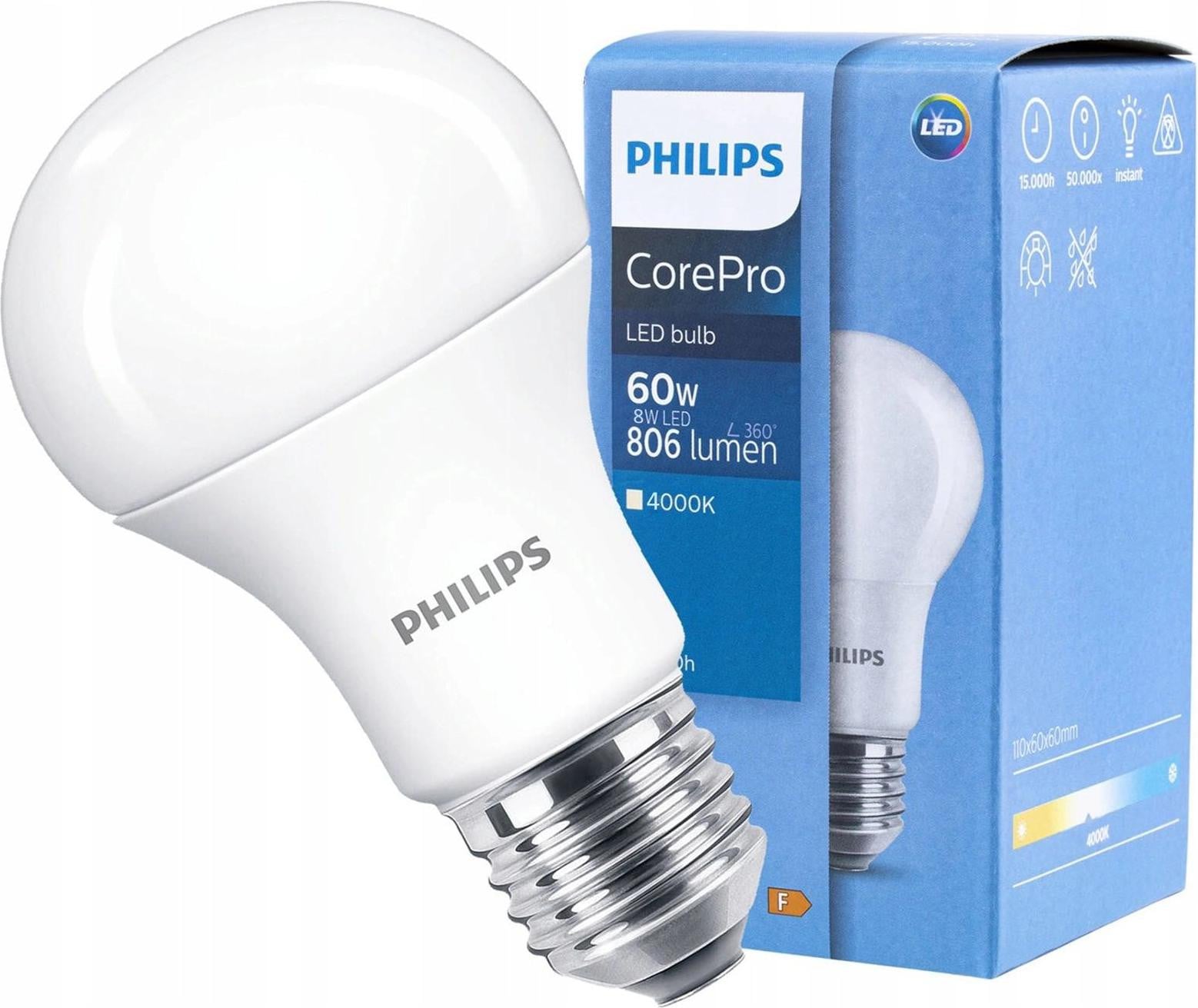 Philips CorePro LED lamp E27 8-60W 840 mat 806 lumen