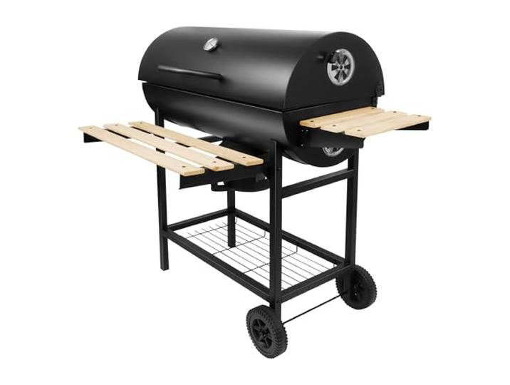 Gregman Roast 80 Holzkohlegrill XXL – Grillwagen Holzkohle – Kohlegrill mit Deckel und Thermometer – BBQ Grill für Garten und Terrasse mit Seitenablagen mobil – 110 × 80 × 42 cm – Schwarz