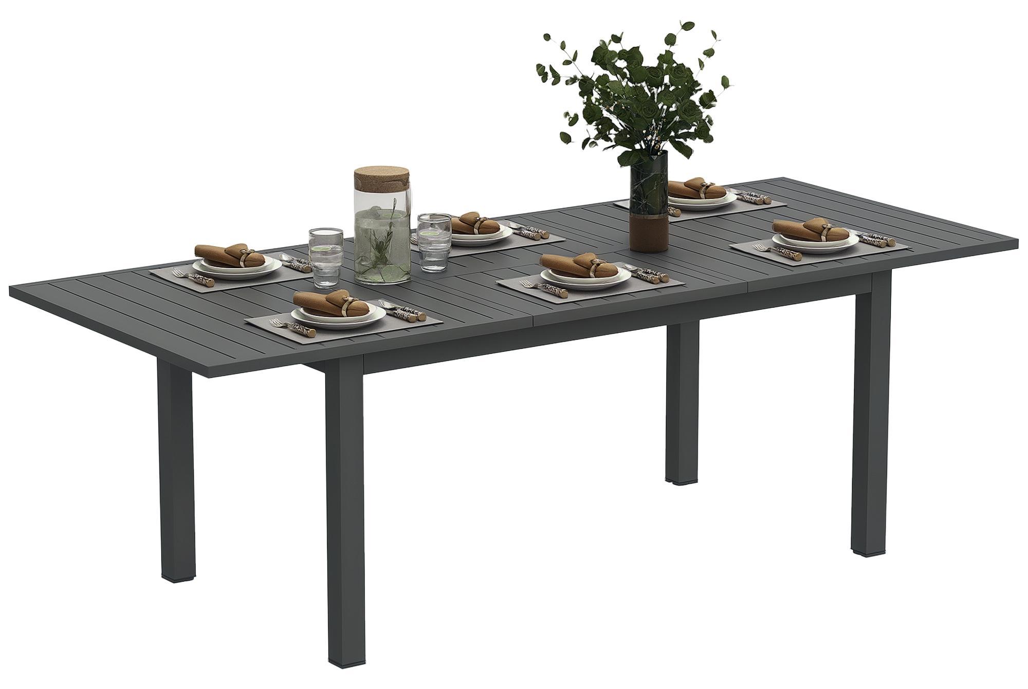 Gartentisch Erweitert Aluminium 160/220x90 cm Wetterfest Balkontisch, rutschfest Buffettisch Grau