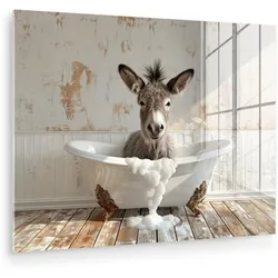 ACRYLGLASBILD Esel - Tiere - Badewanne - Schaumstoff 80x60 cm