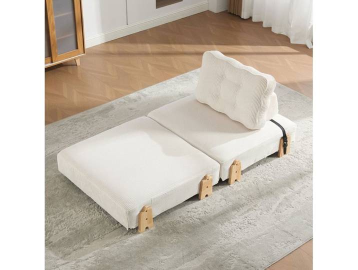 MEULVA Canapé convertible 1 place en lit d'appoint corduroy beige style scandinave compact avec pieds en bois