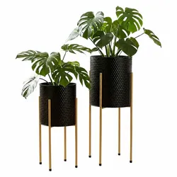 Relaxdays Metall Blumenständer 2er Set Gold,Schwarz