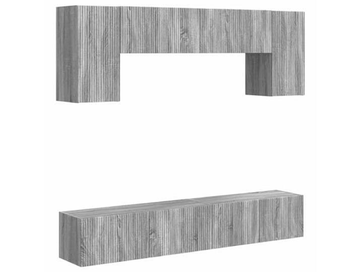 KGFHERENB TV-Schrank Wandmontiert 4-tlg Set Holzwerkstoff Sonoma Grau Schwebendes Mediamöbel im Wohnzimmer schafft Bodenfreiheit, während vier Module mit sechs Türen für Struktur sorgen.