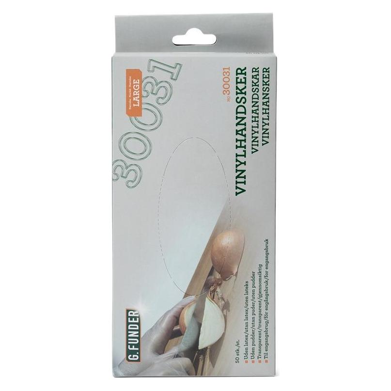 G.Funder Vinyl handsker str. large, 50 stk pr pakke (50 Stk.) (5701137300319)