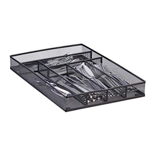 Relaxdays Bestekbak met compartimenten, metaal, zwart, B: 40,6 cm, D: 28,6 cm, H: 5,08 cm