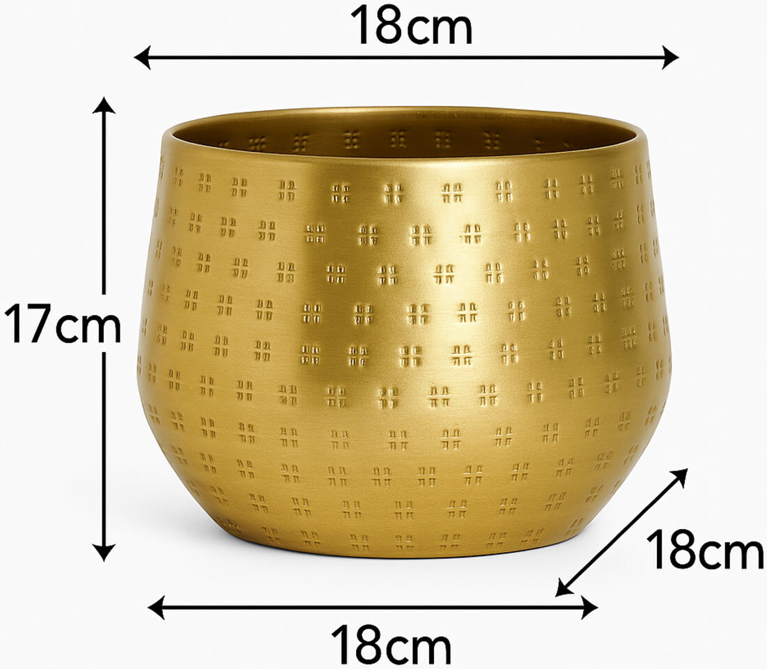 Small Round Gold Patterned Planter Metal