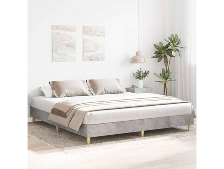 KTHLBRH Bettgestell grau Zement 180 x 200 cm Holz mehrschichtig Lattenrost inklusive, niedriger Rahmen, massives Kiefernholz, Montage erforderlich