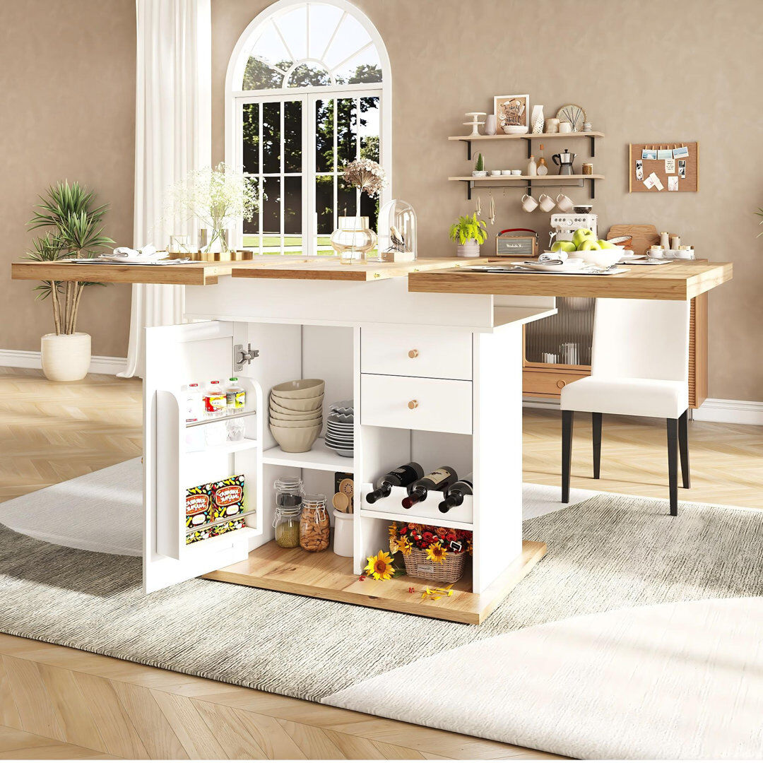 17 Stories Extendable Rectangular Dining Table Natural Wood