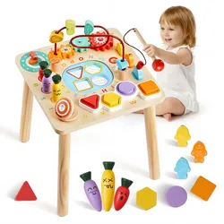 VEVOR Holz Aktivitätstisch, Montessori Spielzeug, 8-in-1-Lerntisch, Spieltisch Aktivitätstisch für Kinder ab 6 Monaten, ideales Geschenk für Geburtstag, Weihnachten oder Kindertag, 6-36 Monate