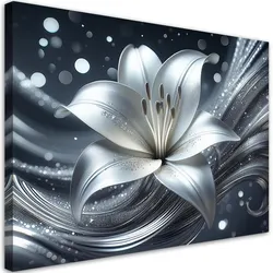 WANDBILD blume abstraktion silber