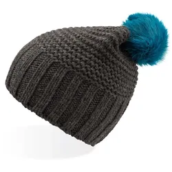 Atlantis Damen Strickmütze mit Pompon 'Monte Bianco' Bommel-Mütze MOBO dark grey/turquoise one size