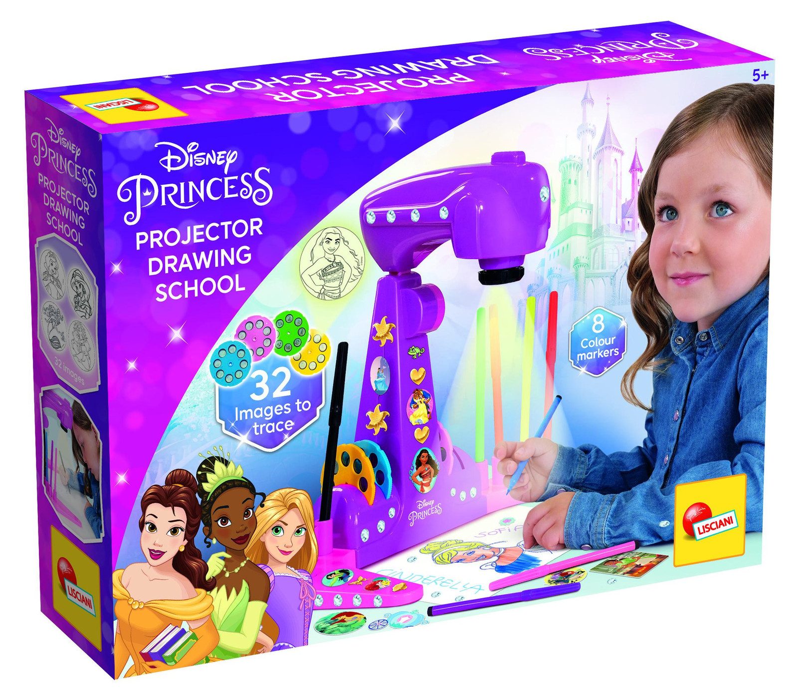 Lisciani Disney Prinsessen Tekenschool met LED-projector voor tekenen, schilderen en knutselen