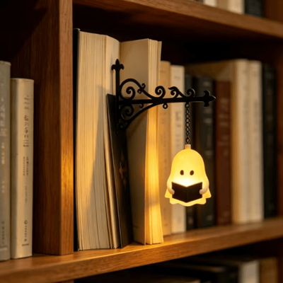 Inspire Curations Cute Ghost Reading Book Lamp Warm LED Hanging Halloween Decor b