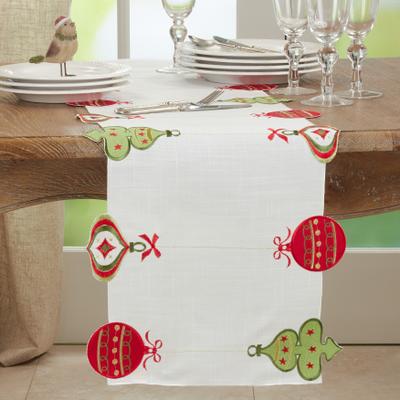 Saro Lifestyle "Christmas Table Runner With Embroidered Ornaments - 16""x72"""