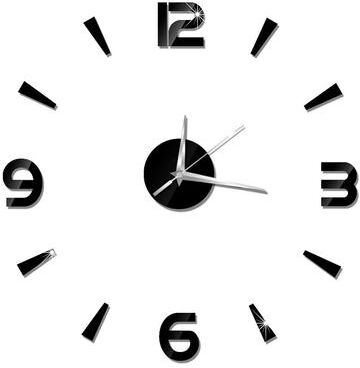 Inspired Living Modern DIY Mirror Wall Clock Frameless 3D Decorative Wall Sticker Clock black