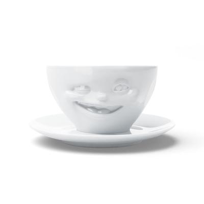 FIFTYEIGHT Kaffeetasse mit Untertasse Zwinkernd weiß Hartporzellan für Tisch Küche Gastronomie