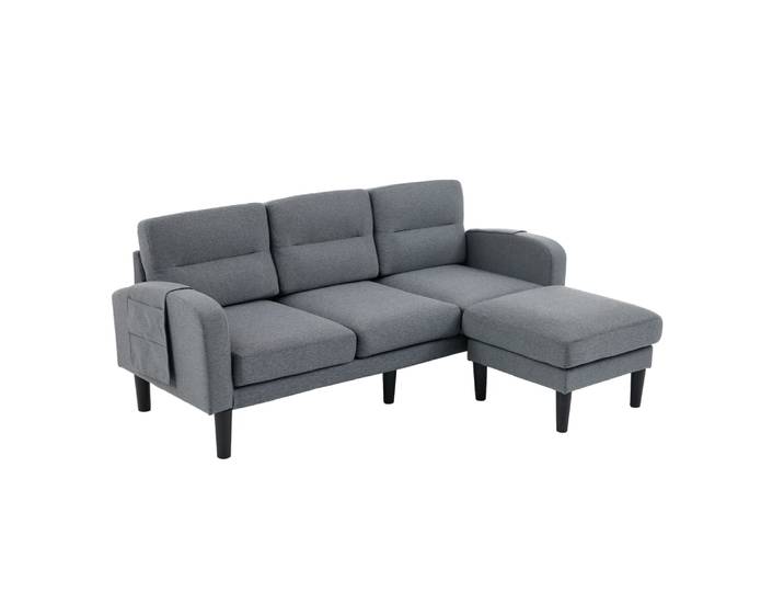 Canapé d'angle l en velours polyester gris avec chaise longue