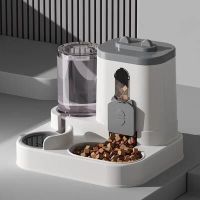 Inspired Living Premium Gravity Pet Feeder & Water Fountain Bowl Set For Cats And Dogs gray