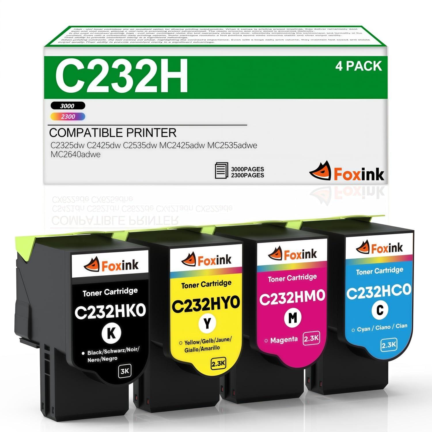 Tonerkartuschen für Lexmark C2325, 4er-Pack, Schwarz/Cyan/Magenta/Gelb