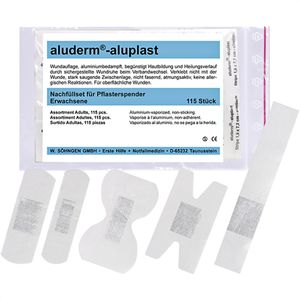 Söhngen Pflaster Aluderm Aluplast 1009916, 115 Strips, wasserfest, sensitiv, elastisch, 5 Größen