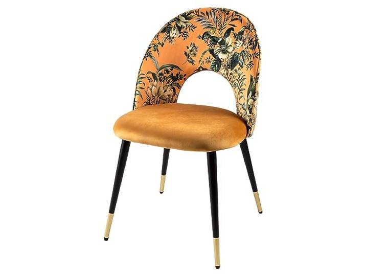 Stuhl PRÊT-À-PORTER - 48cm - gelb - Samt Metall-Beine Gold-Finish hoher Komfort, bequeme Polsterung, pflegeleicht, Design, Retro, Eyecatcher, florales Muster, goldene Fußkappen