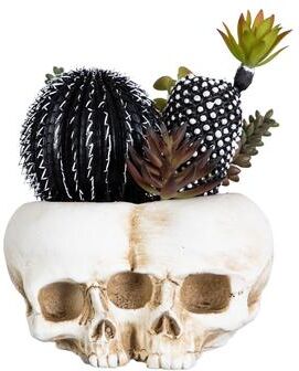 Nearly Natural 8-in Artificial Halloween Succulent Garden in Double Skull Planter