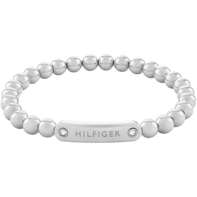 Armband TOMMY HILFIGER "METAL BEADS", silber (edelstahlfarben, weiß, weiß), Armbänder, Damen, 16,5cm, Edelstahl, Armband, mit Preciosa Crystal