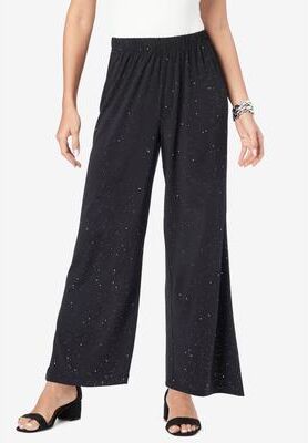 Plus Size Women's Ultrasmooth® Fabric Wide-Leg Pant by Roaman's in Black Sparkle (Size 4X) Stretch Jersey