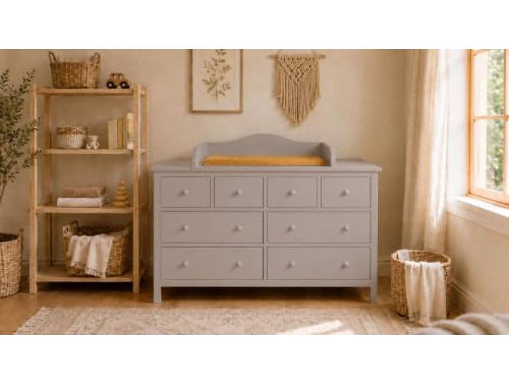 KraftKids Wickelaufsatz für GULLABERG Kommode, 168 cm, Grau Wickelfläche 78 × 78 cm, seitliche Abdeckblenden, für 8 Schubladen