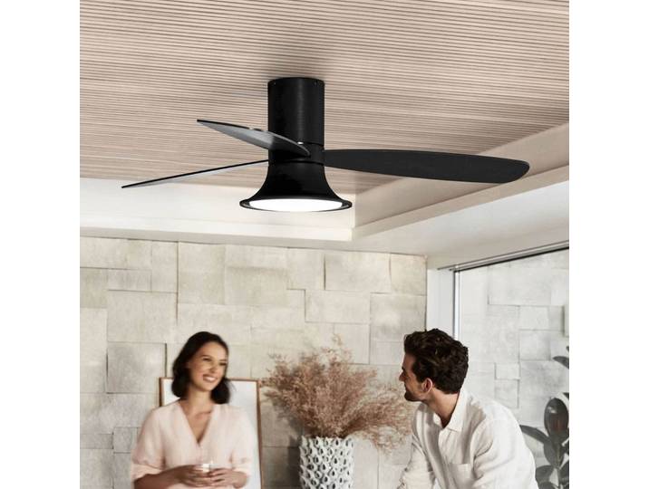 Beacon Lighting Deckenventilator mit Licht Flusso schwarz 132cm leise Flusso, dimmbar, schwarz, für Wohn- / Esszimmer, Holz, Modern