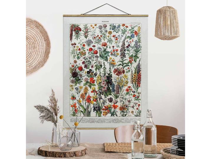 Tableau déco Vintage Botanique Fleurs IV Tissu Multicolore 80 x 107cm