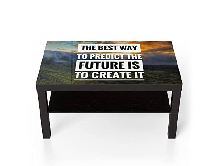 DEQORI Glastisch schwarz groß 90x50 cm Motiv Motivierender Spruch ausgefallener Beistelltisch aus Glas Hochglanz Couchtisch fürs Wohnzimmer moderner Couch Tisch mit Design