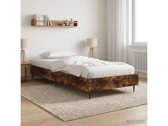 RJPLMFV Bettgestell, Raucheiche, 80 x 200 cm, Holz Starre Lattenroste, einfache Montage, kompaktes Design für kleines Schlafzimmer