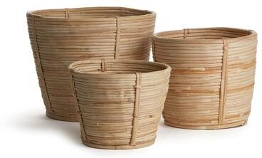 Porch & Petal Cane Rattan Round Tapered Baskets, Set Of 3 - Natural