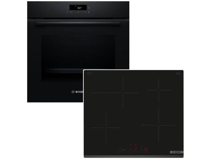 BOSCH Backofen-Set 3D-Heißluft Pyrolyse LED-TouchControl + Induktionskochfeld PowerBoost, Pyrolyse-Selbstreinigung Hydrolyse