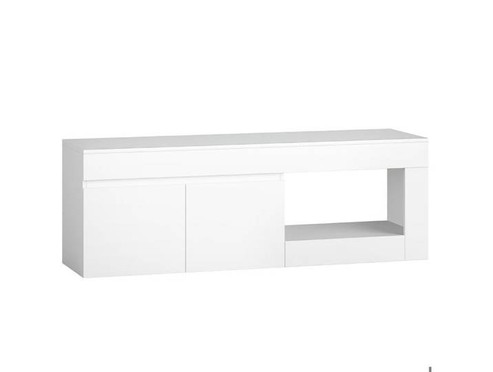 ROVRYN Meuble TV bas blanc 140 cm 2 portes et niche ouverte jusqu'à 60 pouces